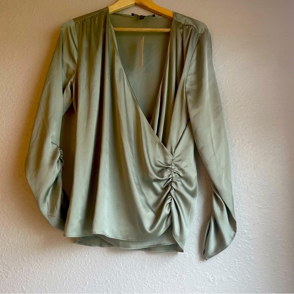 Ruched cuff wrap blouse
